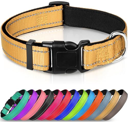Joytale Halsband Hund, Gepolstertes Hundehalsband Breit aus Neopren Nylon Hundehalsband Verstellbar für Mittelgroße Hunde, Weich und Reflektierend Hundehalsbänder,M, Braun