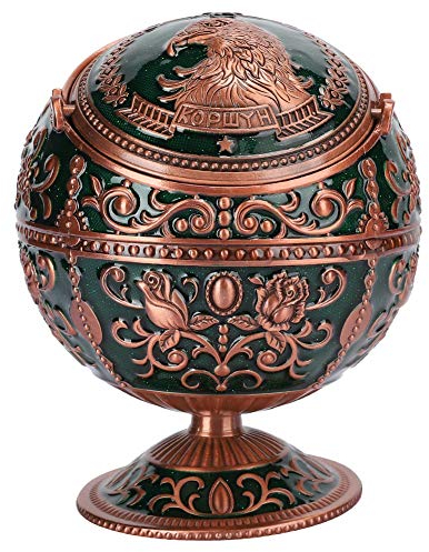 Metal Globe Ashtray, Vintage Windproof Portable Cigarette Ashtray with Lid for Outdoors Indoors Home Office Hotel Use Men Women Gift