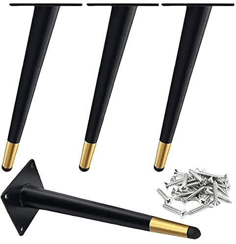 Drenky 4 Stück Schräge Tischbeine, Metallschrankbeine, Kegel Möbelbeine, 201 Edelstahl,Schwarz & Golden,30 cm Höhe, No-Slip Silent Base Platzierung für Sofas, Tische und andere Möbelbeine