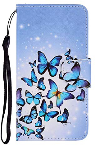 AIFILLE Kompatibel für LG K61 Flip Case Schlanke PU Leder Hülle Weich Silikon Bumper Ledertasche Kartenfächer Standfunktion Brieftasche Handyhülle Schutzhülle Muster Blau Schmetterling Fliegt