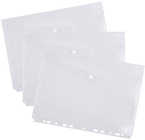 D.RECT Dokumenten-Mappe Brieftaschen zum Abheften mit Druckknopf und Eurolochung PP A4 transparent Weiß 10 Stück