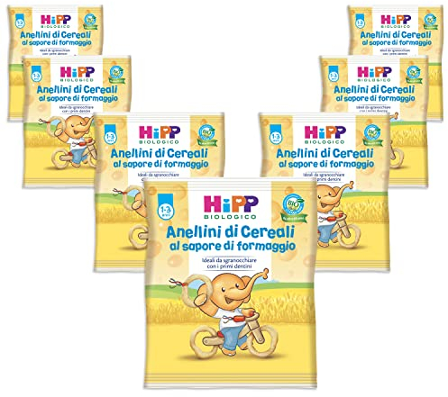 HiPP, Anellini Di Cereali Soffiati Bio, Gusto Parmigiano Con Un Tocco Di Pomodoro, 7 Confezioni Da 25 grammi - 174.9 grammi