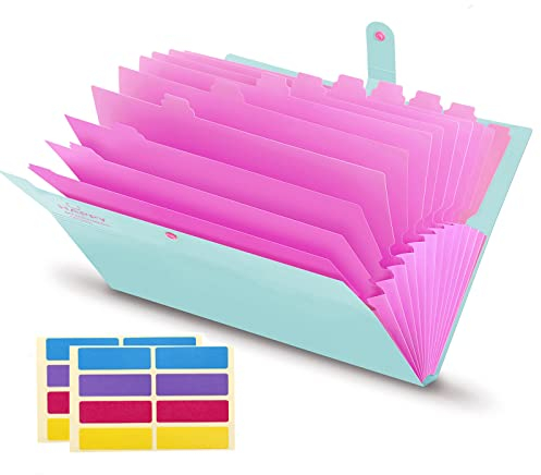 KONVINIT Fächermappe A4 Dokumentenmappe Brief Größe 12 Fächer PP Bedruckt Akkordeon Dokument Ordner mit Druckknopf,Turquoise Blau Abdeckung,turquoise 12