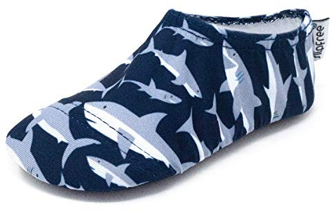 Slipfree Non-Slip Shoes for Girls and Boys. Light, Soft and Comfortable, Unisex Kids Beach Water Shoes with Protective Sole, Ideal for Holiday, Sports and Home. Sharks, Age 7-9 Years Old