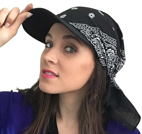 Damen Baumwolle Beanie Kopftuch Schal Bandana Hüte Retro-Stil Sonnenhut Golf Tennis Baseball-Mütze Turban Kopfbedeckung Headwear Wraps Sonnenblende Kappe Bikertuch Radsport Mützen (Schwarz1, OneSize)