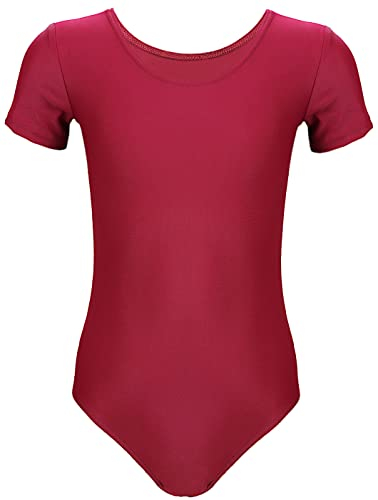 Aquarti Mädchen Gymnastikanzug Kurzarm Ballett Trikot, Farbe: Burgund, Größe: 140
