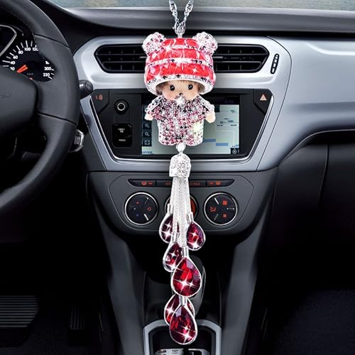 Auto Rückspiegel Ornament, Kristall Diamant Auto Spiegel Anhänger Bling Strass Rückspiegel Dekoration zum Aufhängen Bling Hängende Anhänger Auto Innen Dekoration für Frauen & Männer,Rot