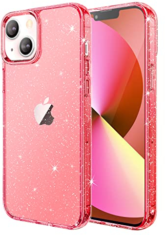 JETech Glitter Case for iPhone 13 6.1-Inch, Bling Sparkle Shockproof Phone Bumper Cover, Cute Sparkly for Women and Girls (Red)