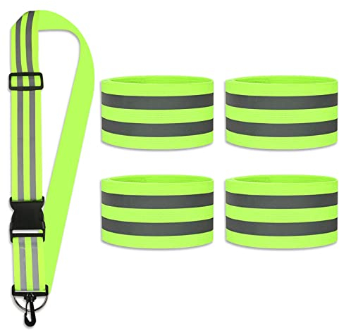 CAINCAY Reflektor Gürtel, Reflektorgurt mit 2er Reflektierende Sicherheits Armband, Einstellbar Reflektorbänder mit Karabinerhaken Elastische Reflektierendes Armbands für Fahrrad Wandern Laufen
