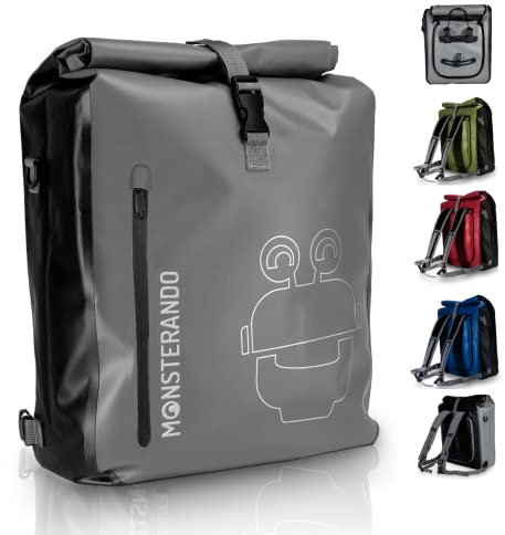 MONSTERANDO 3-in-1 Fahrradtasche und Rucksack Wasserdicht -mit 15 Laptopfachals Business Reißverschlusstasche Gepäckträgertasche, Umhängetasche- Gepäckträgertasche für Fahrrad - 25L
