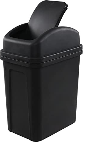 Callyne 7 Liter/ 1.8 Gallon Small Swing Bin, Bathroom Trash Can with Lid, Black