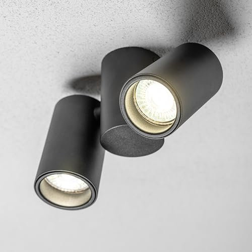 CGC Lighting Modern Indoor Adjustable Twin Double Head Ceiling Wall Spotlights GU10 (Black, Double Spot Light)