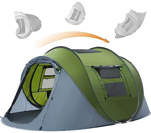 Pop-Up-Zelt, HIKERBRO 4 Personen Sofortzelt mit Dachfenster, wasserdichtes sofortiges Pop-Up-Zelt mit Regenfliege, 4 Männer automatisches Familienzelt für Wandern, Reisen
