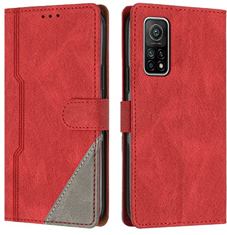 Hülle für Xiaomi MI 10T / MI 10T Pro, Brieftasche Klapphülle, PU Leder Stoßfeste Magnetische Schutzhülle Tasche Kompatibel mit Xiaomi MI 10T / MI 10T Pro, Rot