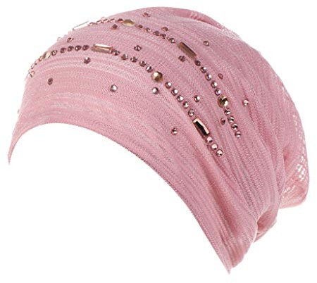 Beani Frauen Chemo Mützen Spitzen Frau Hut Kopftuch Super Weich Slouchy Turban Kopfbedeckungen Kop Wraps für Haarausfall, Kreb, Chemo Rosa