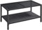 Abician Table Basse de Jardin Table Basse Résine Tressée avec Plateau en Verre Trempé Étagère de Rangement Table d’extérieur pour Patio Terrasse Salon Style Rotin Gris