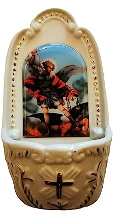 St. Michael small Holy water font 14cm gift porcelain Catholic