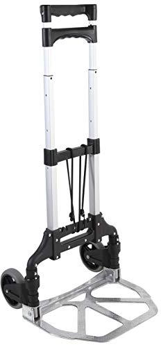 Handkarre klappbare Sackkarre Aluminium Trolley Faltbare Cart mit Teleskopgriff, 2 Gummirädern & Bungee-Seil für Gepäck, Reisen, Auto, Umzug, Airport, Einkaufen und Büro