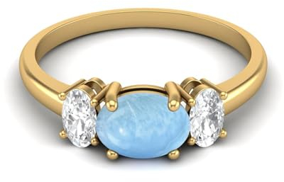 1,50 Ctw Oval Larimar 925er Sterling Silber Drei-Stein Vergangene, gegenwärtige und zukünftige Geburtssteine-Ringe Gold Vermeil, 64