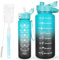 CodiCile Confezione da 2 borracce senza BPA, 2L + 750 ml, borraccia sportiva con indicatore del tempo e cannuccia, borraccia da 2 litri per palestra con spazzola, grande pennarello motivazionale