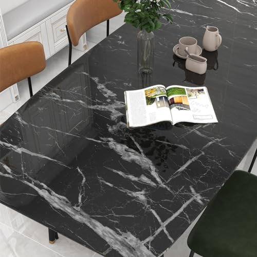 JOLIHOME Marble Effect Self Adhesive Wallpaper Glossy Peel and Stick Contact Paper Glitter Wall Sticker Waterproof and Oil Proof for Bathroom Bedroom Decor 40x500cm, Black Crystalline Rock