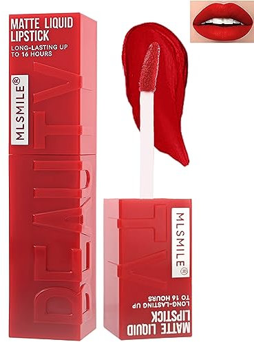 Matte Liquid Lipstick for Women, Long Lasting High Pigmented Lip Stain Tint,Super Velvet Lip Gloss,Up to 16H Wear Stay Color,Waterproof Non Sticky,Ruby Red Lip Stick Full-Coverage, Makeup Gift-05#