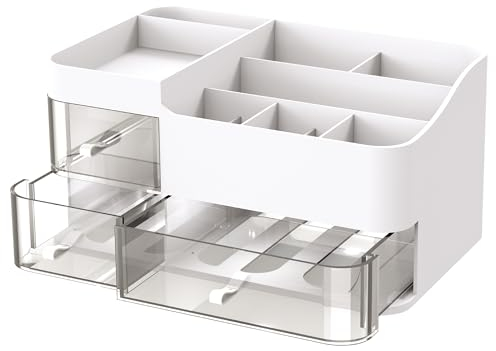 Wrischan Modern Clear Acrylic Makeup Organizer with 3 Drawers and 5 Compartments, Cosmetic Organiser Box for Beauty Skincare, Dressing Table Organiser