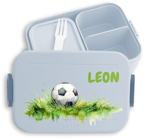 Bento Box Midi Lunchbox für Mepal Bentobox - Fußball Geschenke Junge Fussballgeschenk Kinder - 900 ml - Hellblau - einschulung brotdose brotbüchse jungen schule soccer fussball jausenbox