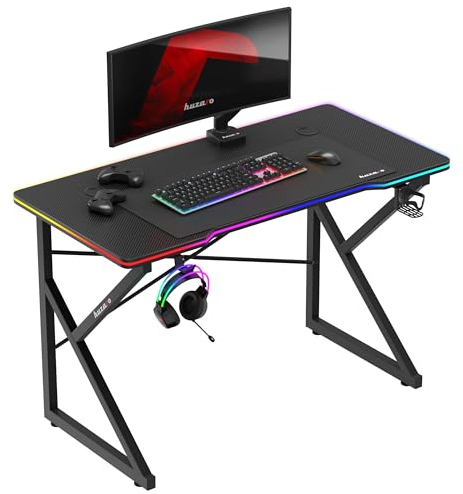 huzaro Hero 1.7 RVB | Bureau Gamer | Eclairage LED | 120x60cm | Crochet Casque | Porte-gobelet | Poste PC Gaming | Panneau Structure Carbon | Design Ergonomique | Construction Solide | Noir