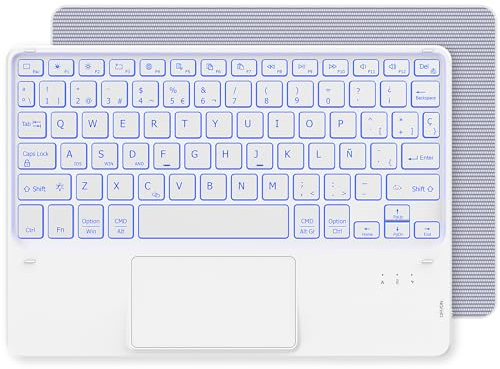 CACOE Teclado con TouchPad Bluetooth Inalámbrico de 10 Pulgadas, [Español] Delgado y Ligero para iPad, iPad Air, Android Samsung Tablet, Xiaomi Pad, Huawei, Lenovo, Blanco