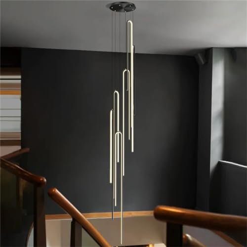 LED Geometrie Lang Pendelleuchte Treppenhaus Wohnzimmerlamp Dimmbar Modern Hängeleuchte Aluminium Acryl Hängelampe Höhenverstellbar, Für Schlafzimmer Esszimmer Flur Villa Hotel Treppen Shop (Color :