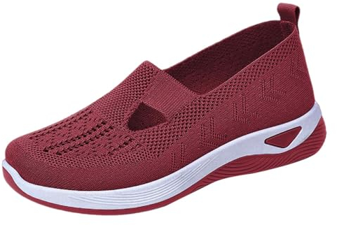 UnoSheng Ogg Schuhe Damen Gewebte orthopädische, atmungsaktive, weiche Damenschuhe zum Gehen, Slip-on-Schaumstoffschuhe, Hände schlüpfen in Sneakers, Damen Schuhe Stiefeletten Schwarz Mit (Wine, 38)