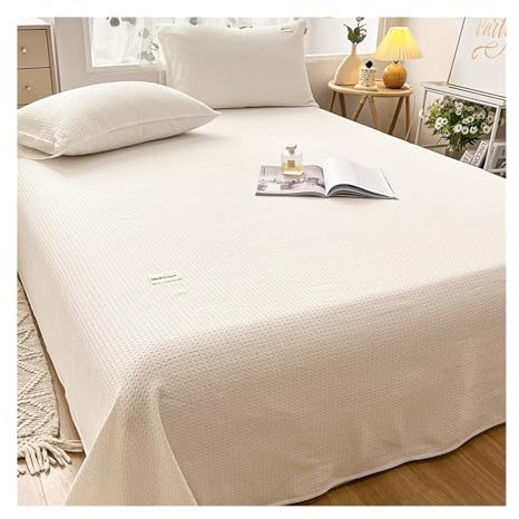 Bettlaken Betttuch Laken Leintuch Haustuch 100% Waffel-Baumwolle ohne Gummizug vielen Größen und Farben Weich und Atmungsaktiv Bettlaken(White,200x235cm+48x74cm x2)