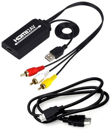 JZK HDMI to AV Converter, HDMI to RCA Adapter, Universal 1080P HDMI to AV, 3RCA, FL/FR, CVBS Composite Video Audio Converter Adaptor, with HDMI and USB cables for TV, VHS, VCR, DVD recorders