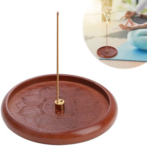 Porte-encens en forme de lotus en bois fait à la main avec bac récupérateur de cendres, en bois de noyer de qualité supérieure et laiton doré, idéal pour la méditation, le yoga et la décoration de la
