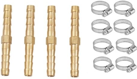 4 Pcs Barb Hose Fitting, 8mm Hose Connector, Straight Coupler Quick Connector Adapter with 6-12mm Adjustable Stainless Steel Hose Clamps, for Water Fuel Air Oil Gas