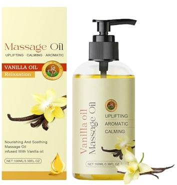 Massageöl Wohltuend Entspannende, Körperöl mit Duft, Natürlicher Pflegeöl-Komplex mit Rosmarin, Zitrone, Eukalyptus, Vanille, Rose, Lavendel mit Vitamin E, für Trockene & Sensible Haut (Vanille)