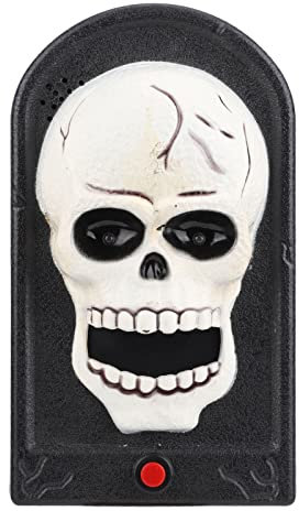Campanello horror di Halloween, PVC, resina, materiale plastico Campanello horror modello fantasma zucca con bagliore parlante decorazione animata per bar, casa stregata, oggetti (Forma del teschio)