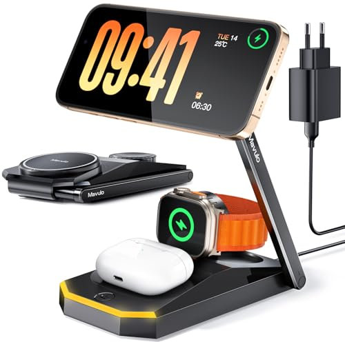 Foldable 3 in 1 Wireless Charging Station for iPhone 16 15 14 13 12 Pro Max,Magnetic Charger Stand with Night Lamp,Fast Charging Travel Charger for Apple Watch,AirPods Pro 4 3