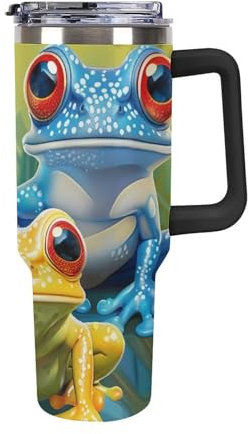 KWQDOZF Three Frogs Travel 40 Oz Tumbler con manico Tazza da caffè in acciaio inossidabile Si adatta al portabicchieri dell'auto
