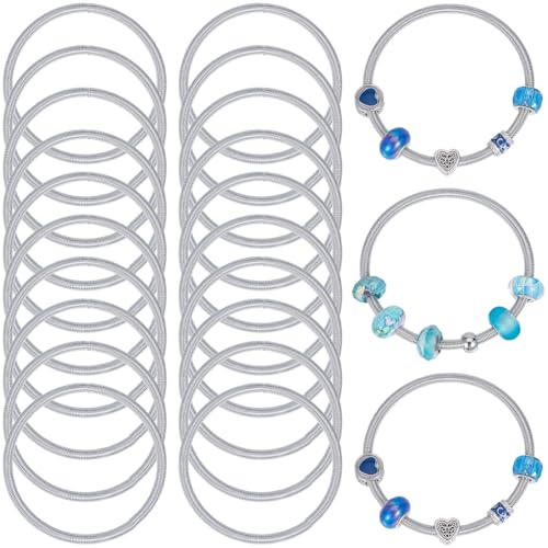 SUNNYCLUE 1 Box 20 Stück Silbernes Schlangenkettenarmband Erweiterbare Armreifen Metalllegierung Feder Verstellbare Freundschaftsdrahtringe Manschettenketten Zur Schmuckherstellung Armbänder DIY Baste