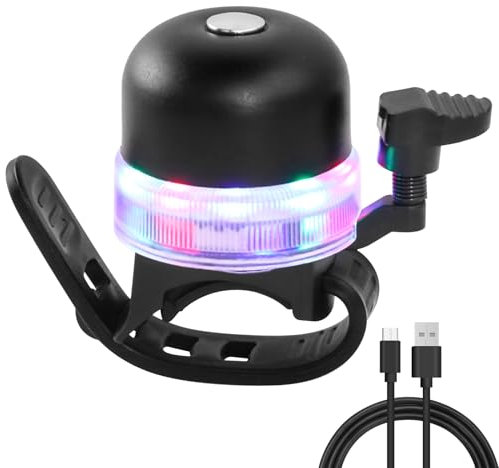 Campanello per Bicicletta con Luci Rgb, per Bici da Corsa e Mountain Bike, Mini Campanello per Bicicletta con Suono Croccante, Forte e Melodioso, 3 Modalità di Luce per Bambini e Adulti, Ricaricabile
