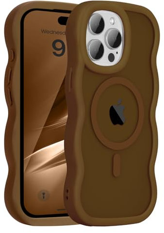 UEEBAI Custodia magnetica per iPhone 13 Pro Max, graziosa custodia compatibile con MagSafe, custodia trasparente trasparente con design ondulato opaco - oro