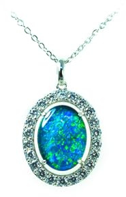 arenaworldFZ Australien Triplett Opal Schmuck Feueropal Australischer Triplett Opal Halskette Anhänger in Sterlingsilber Weißgold plattiert Damenschmuck, klein, Silber/Edelstein, Opal