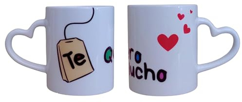 Grupo Darik Taza de Amor Asa Corazón 11oz– Regalo Original para Novio, Novia o Pareja – Taza con Mensaje Romántico – Varios Diseños – aptas Microondas y Lavavajillas (TE QUIERO MUCHO BLANCA)