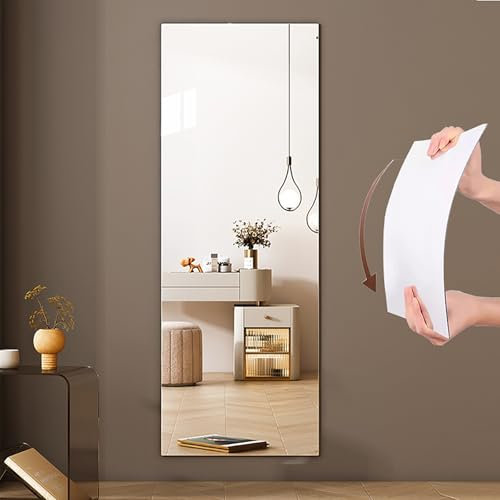 DKPLOE Espejo Adhesivo Pared No Requiere Taladros Espejo de Pie Cuerpo Entero Alta Transparencia Espejo Pared Grande InstalacióN Adhesiva. Ideal Para Dormitorios Salones Y Entradas(Right angle,40X120C