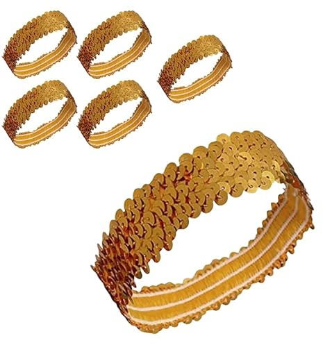5 Pieces Sequin Headband Glitter Gold Sport Head Band Sparkle Elastic HeadBand For Adult Fitness,Party,Performance