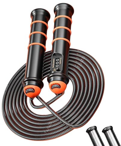 Cuerda de saltar pesada con contador de precisión, cuerda de saltar extraíble para adultos en interiores y exteriores