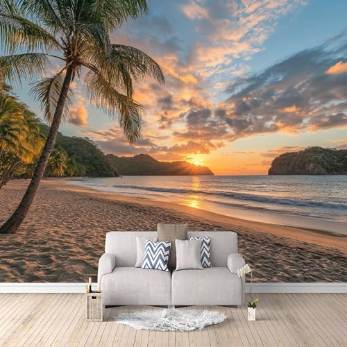Vlies Fototapete Sonnenuntergang Am Strand 300 x 210 cm (B x H) - Foto Tapete Schlafzimmer Wohnzimmer Vliestapete XXL Wandtapete 3D Effekt Wand Dekoration - Sonnenuntergang Am Meer c-B-1087-a-a