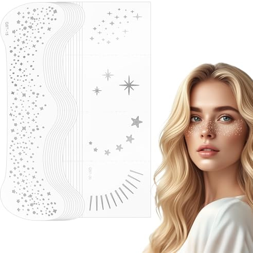 AOOWU Glitzer Gesicht Sommersprossen Tattoo, 20 Stück Silberne Sterne und Punkte Temporäre Tattoos, Festival Freckles, Karneval Make-up Aufkleber, Glitter Freckles, Henna Freckles Tattoo Folie
